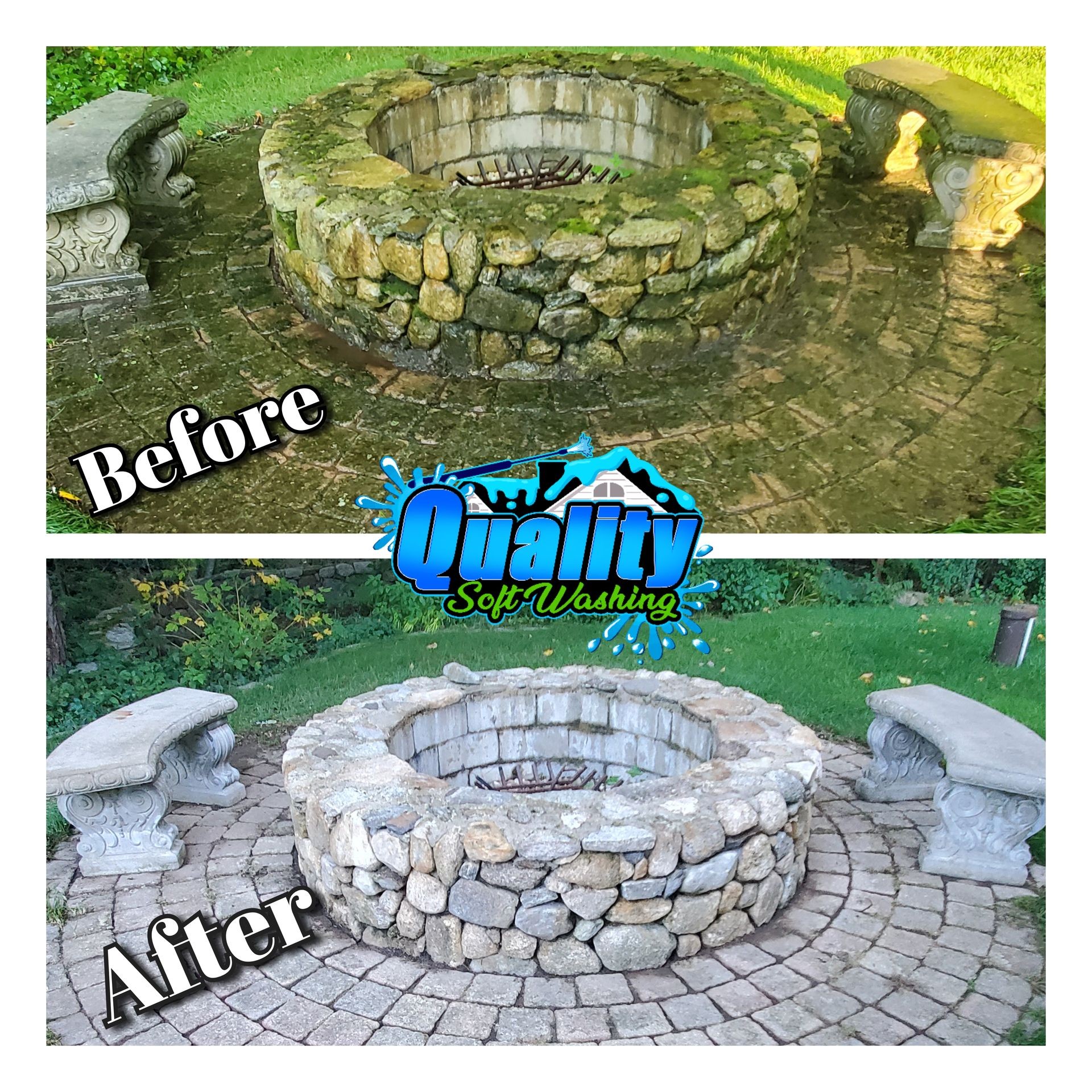 This paver patio and firepit was brought back to life by our expert cleaning services. We specialize in revitalizing outdoor spaces, removing dirt, mold, and stains to reveal the true beauty beneath. Transform your patio into a welcoming haven with our 5-star rated team This paver patio and firepit was brought back to life by our expert cleaning services. We specialize in revitalizing outdoor spaces, removing dirt, mold, and stains to reveal the true beauty beneath. Transform your patio into a welcoming haven with our 5-star rated team
