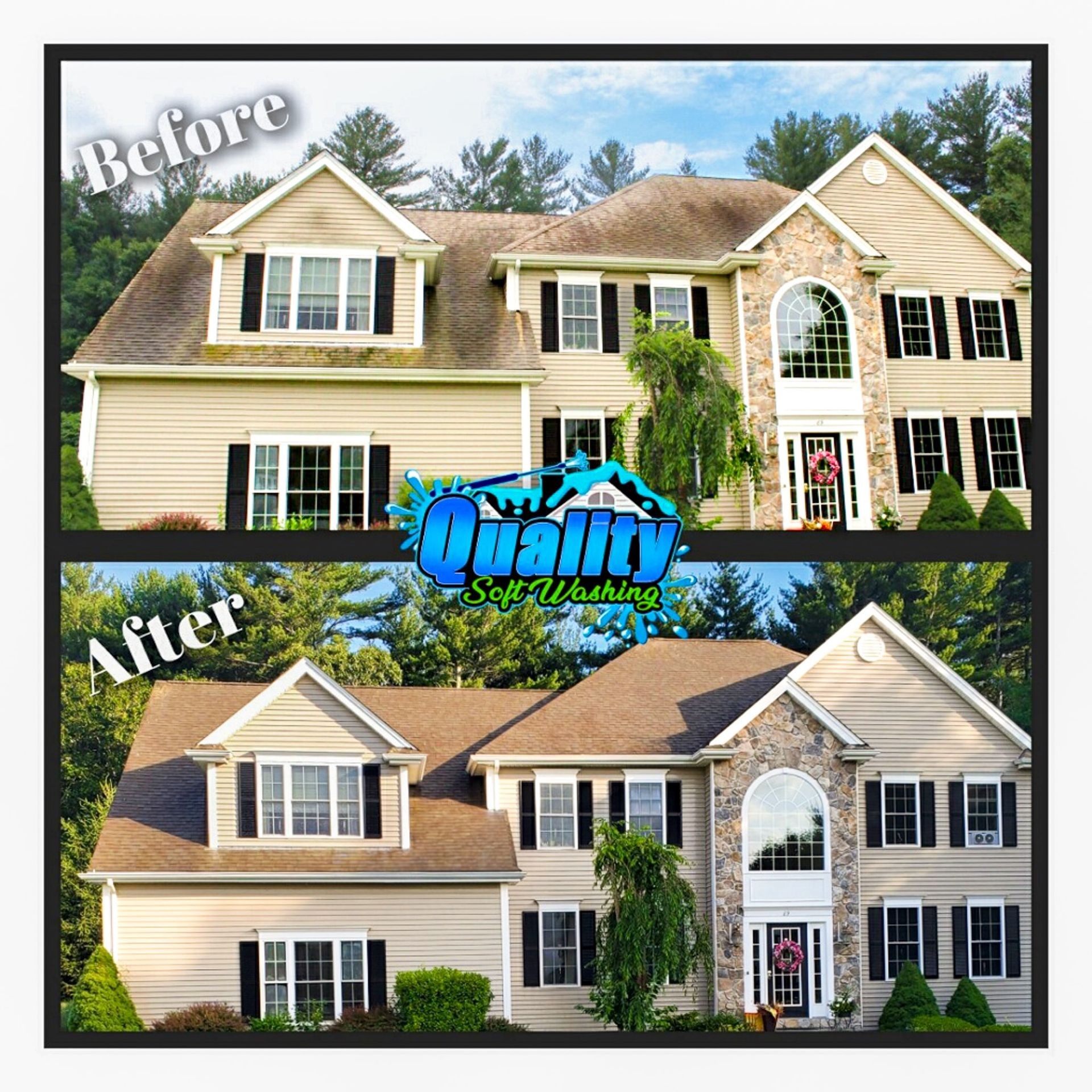 Professional roof washing service by Quality Soft Washing LLC, a top-rated and fully insured company in Northern Rhode Island and Southern Massachusetts. Our expert team employs safe and effective techniques to remove moss, algae, and debris from residential roofs, ensuring a clean and well-maintained appearance. Trust us for 5-star quality and reliability in roof cleaning. Professional roof washing service by Quality Soft Washing LLC, a top-rated and fully insured company in Northern Rhode Island and Southern Massachusetts. Our expert team employs safe and effective techniques to remove moss, algae, and debris from residential roofs, ensuring a clean and well-maintained appearance. Trust us for 5-star quality and reliability in roof cleaning.